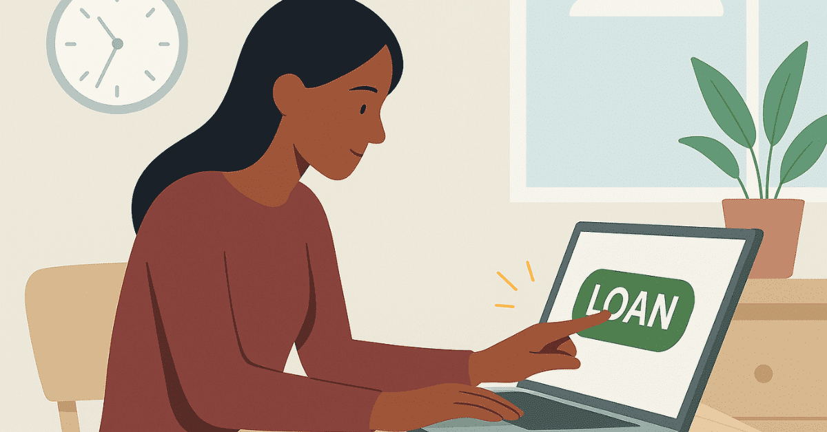 Woman handing documents to a man outside a house, suggesting a discussion or agreement related to a home loan.